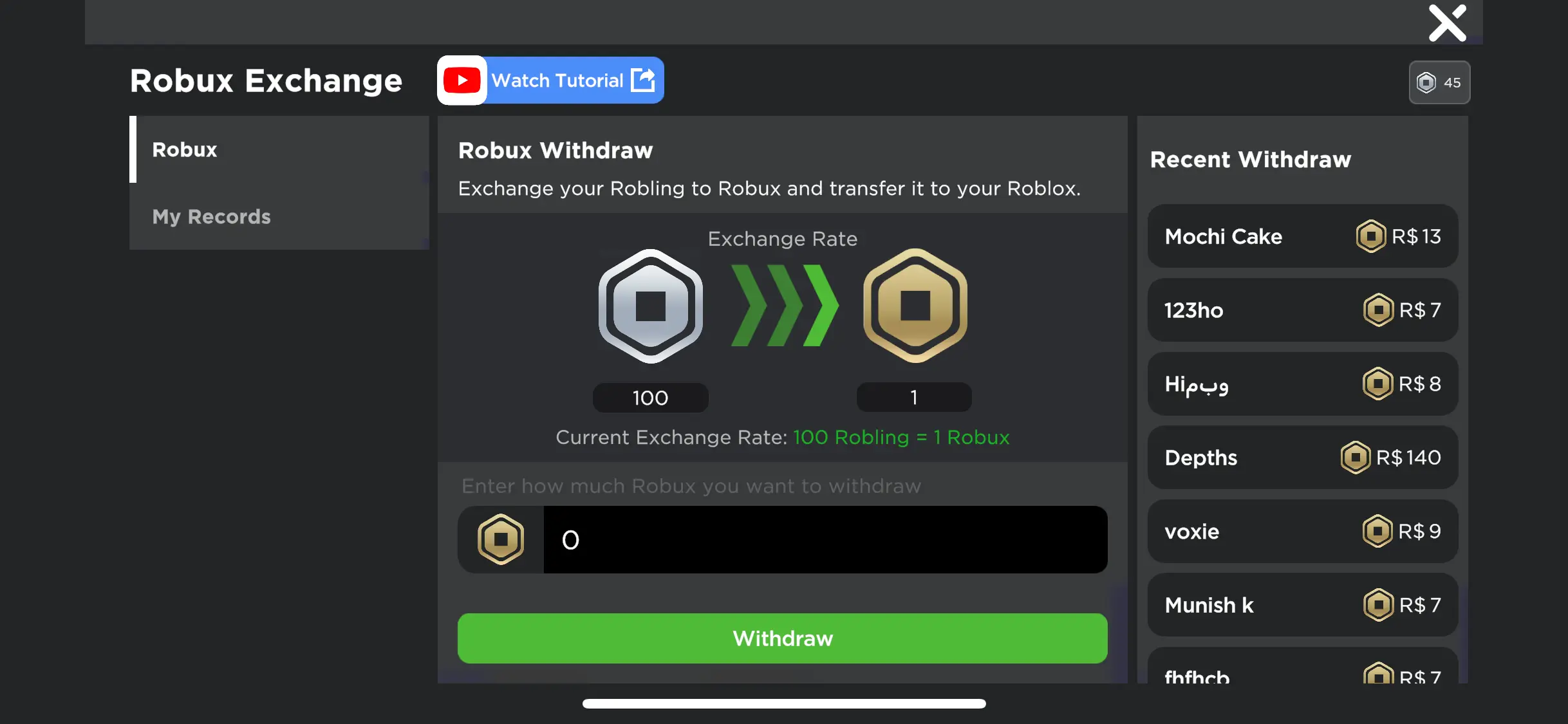 Exchange Roblings for Robux